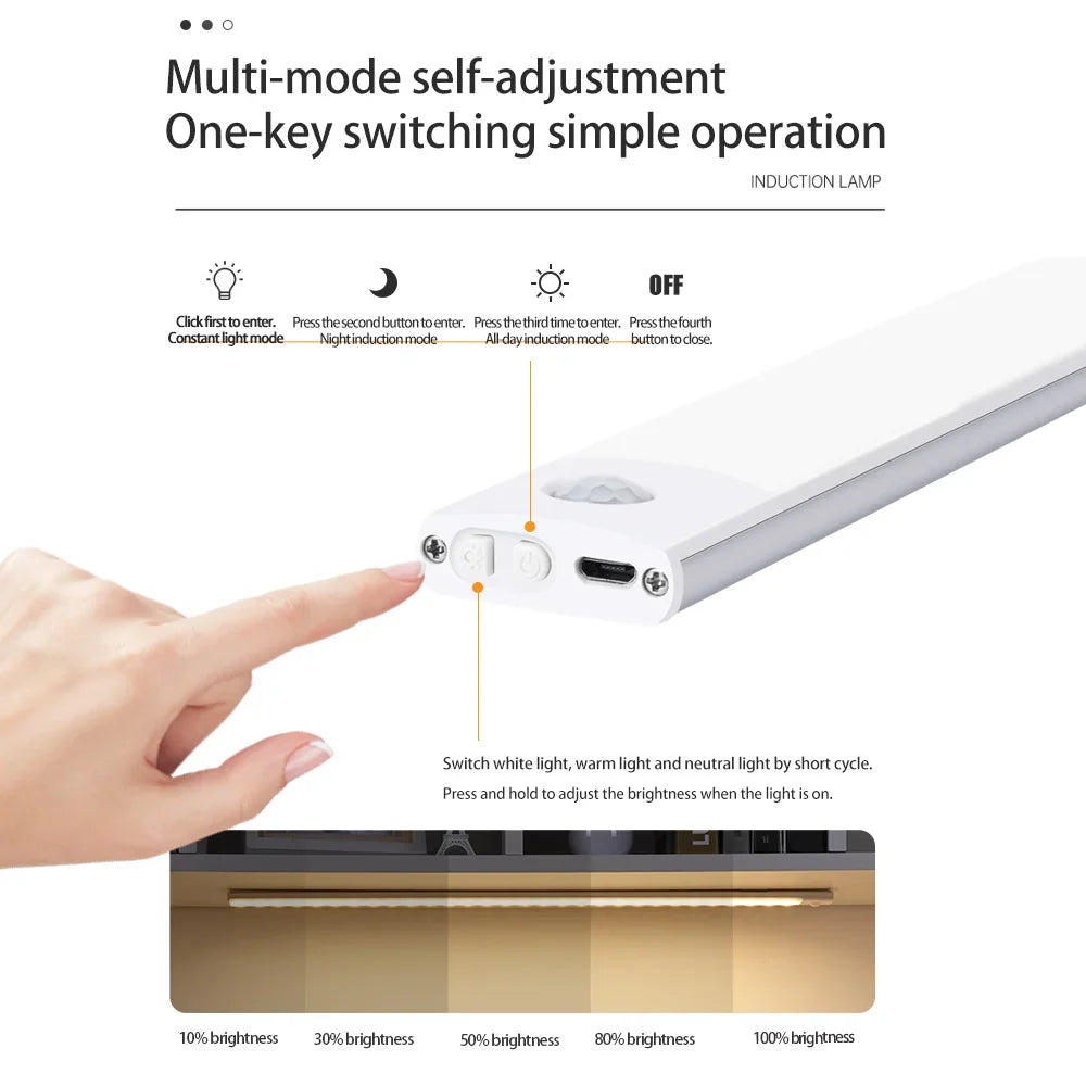 Luz noturna com sensor de movimento, luminária sem fio recarregável via USB, luzes LED para armários, cozinhas, quartos e guarda-roupas