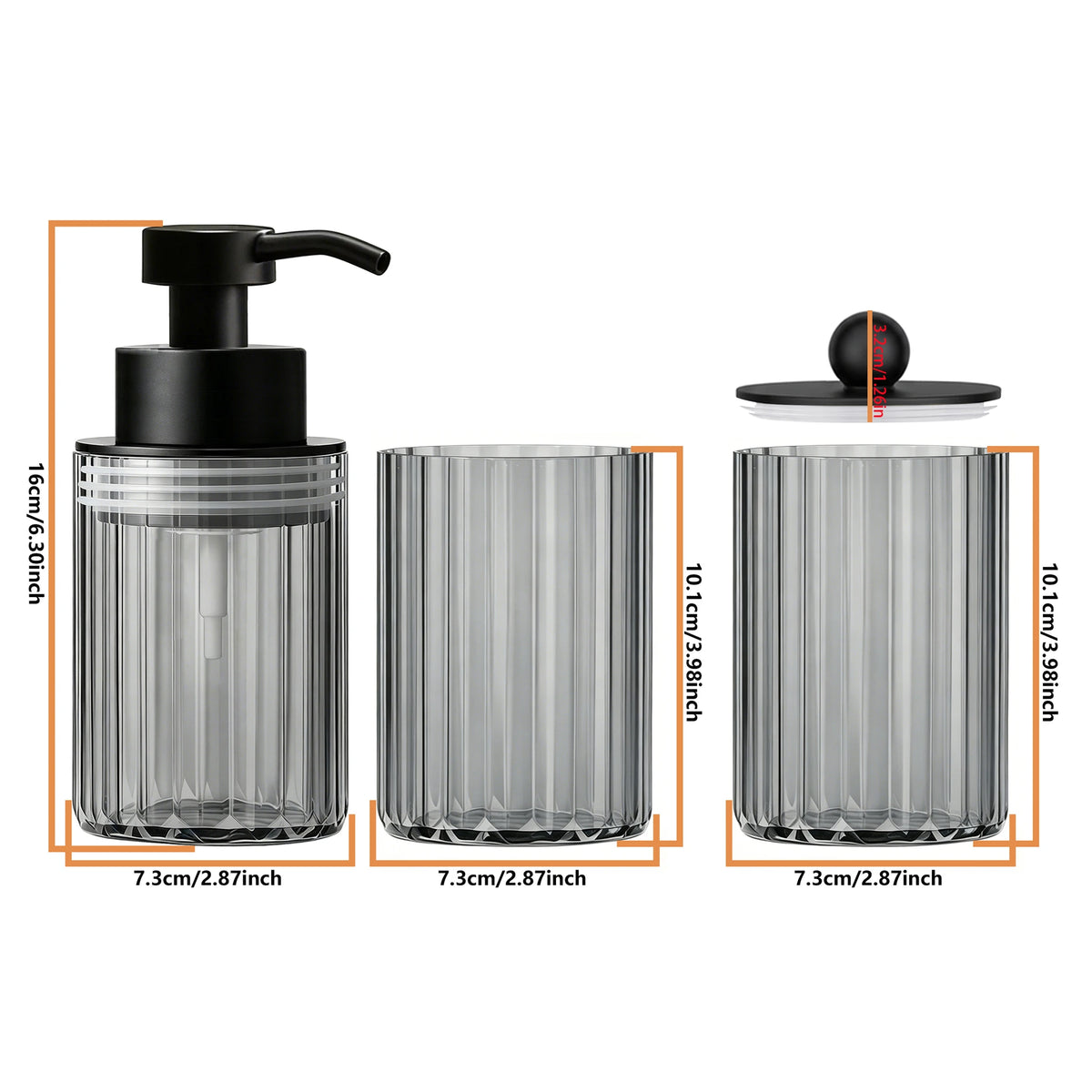 Conjunto de Acessórios para Banheiro de 3 peças, Dispenser de Sabonete Líquido para Bancada, Porta-Algodão e Copo, Kit Elegante para Presente de Casa Nova