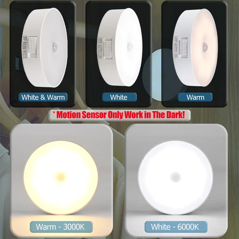 Luz com Sensor de Movimento USB Recarregável Luminária LED Noturna para Cozinha, Quarto, Escadas, Corredor, Armário, Closet e Guarda-Roupa