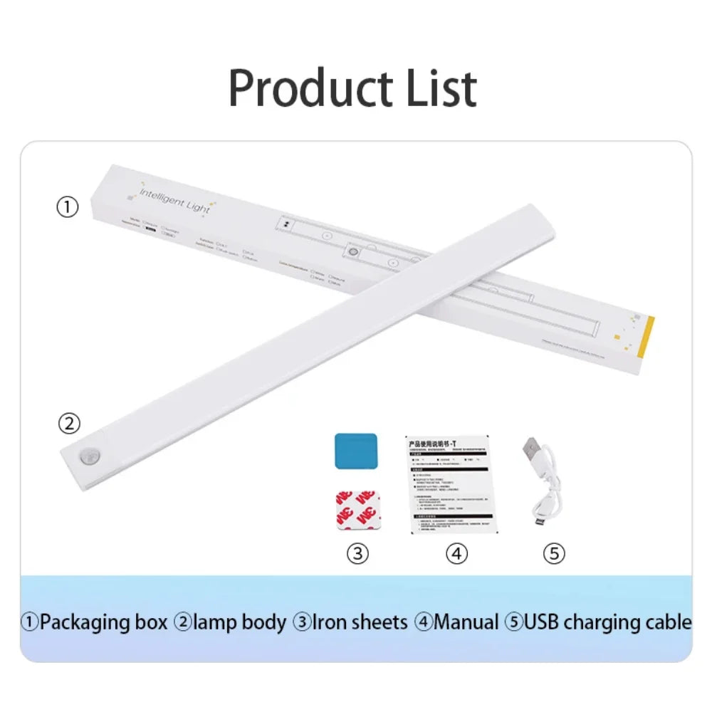 Luz noturna com sensor de movimento, luminária sem fio recarregável via USB, luzes LED para armários, cozinhas, quartos e guarda-roupas