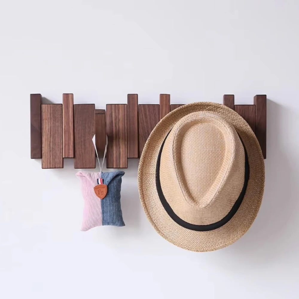 Wall Mounted Wooden Hook with 4/6 Hooks Foldable Coat Racks Art Entry Porch Wall Hanging Door Hook Key Clothes Hanger Home Decor