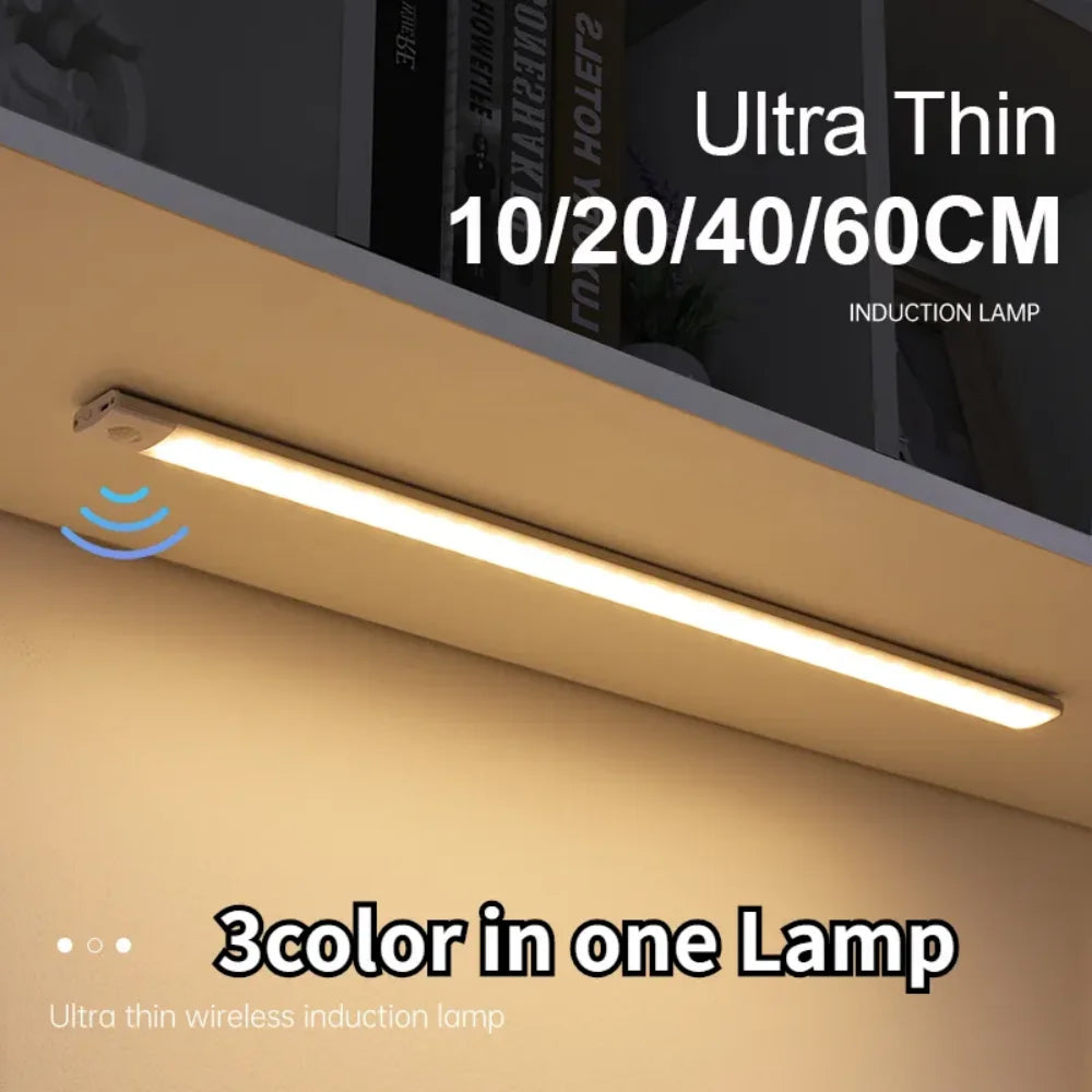 Luz noturna com sensor de movimento, luminária sem fio recarregável via USB, luzes LED para armários, cozinhas, quartos e guarda-roupas