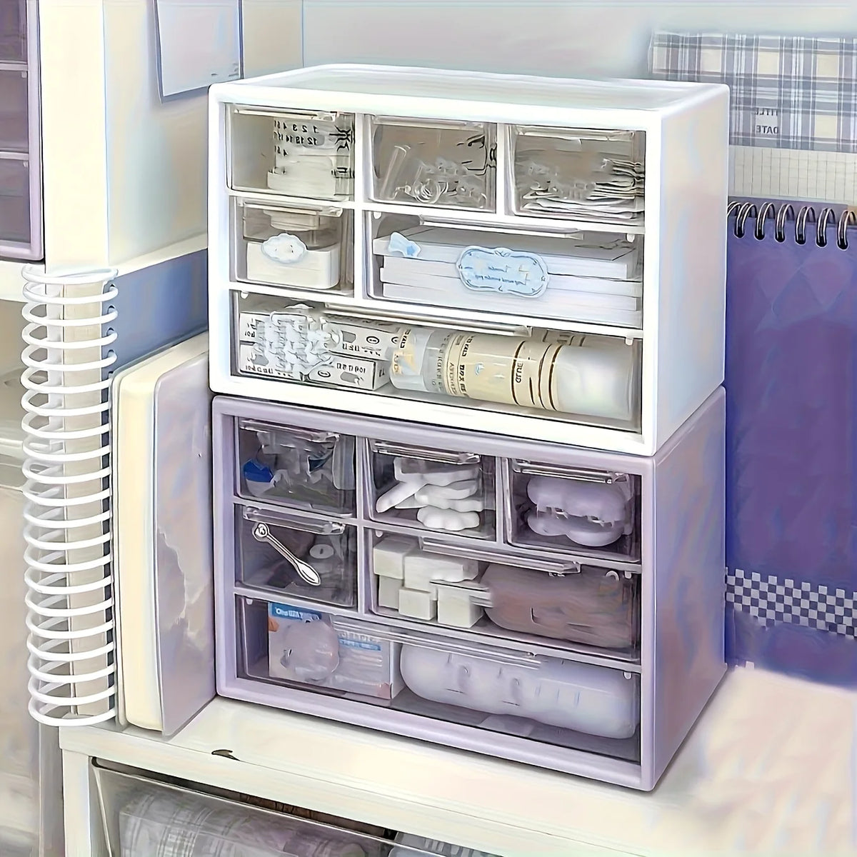 Organizador de Mesa com Seis Gavetas - Recipiente Espaçoso e Multifuncional, Perfeito para Materiais de Escritório, Papelaria e Itens Essenciais para Dormitório