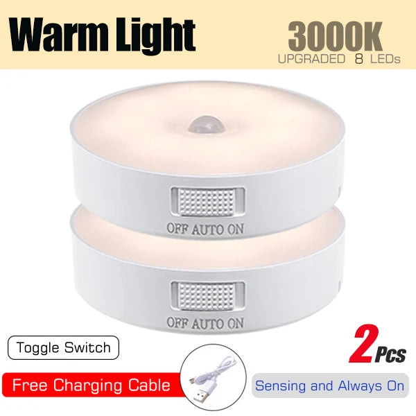 Luz com Sensor de Movimento USB Recarregável Luminária LED Noturna para Cozinha, Quarto, Escadas, Corredor, Armário, Closet e Guarda-Roupa