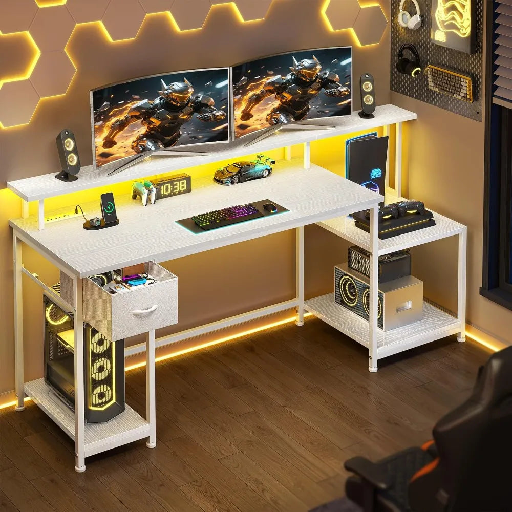 Escrivaninha com suporte para monitor de 55", espaço de 18" para impressora, estação de trabalho resistente