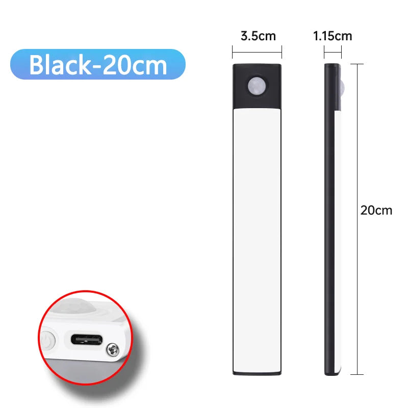 Luz noturna com sensor de movimento, luminária sem fio recarregável via USB, luzes LED para armários, cozinhas, quartos e guarda-roupas