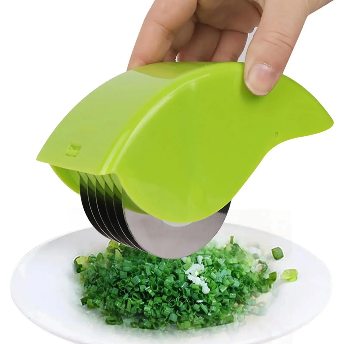 Cortador de vegetais manual tipo rolo para cebolinha com 6 lâminas de aço inoxidável, fatiador de ervas destacável, picador de salsinha e utensílios de cozinha