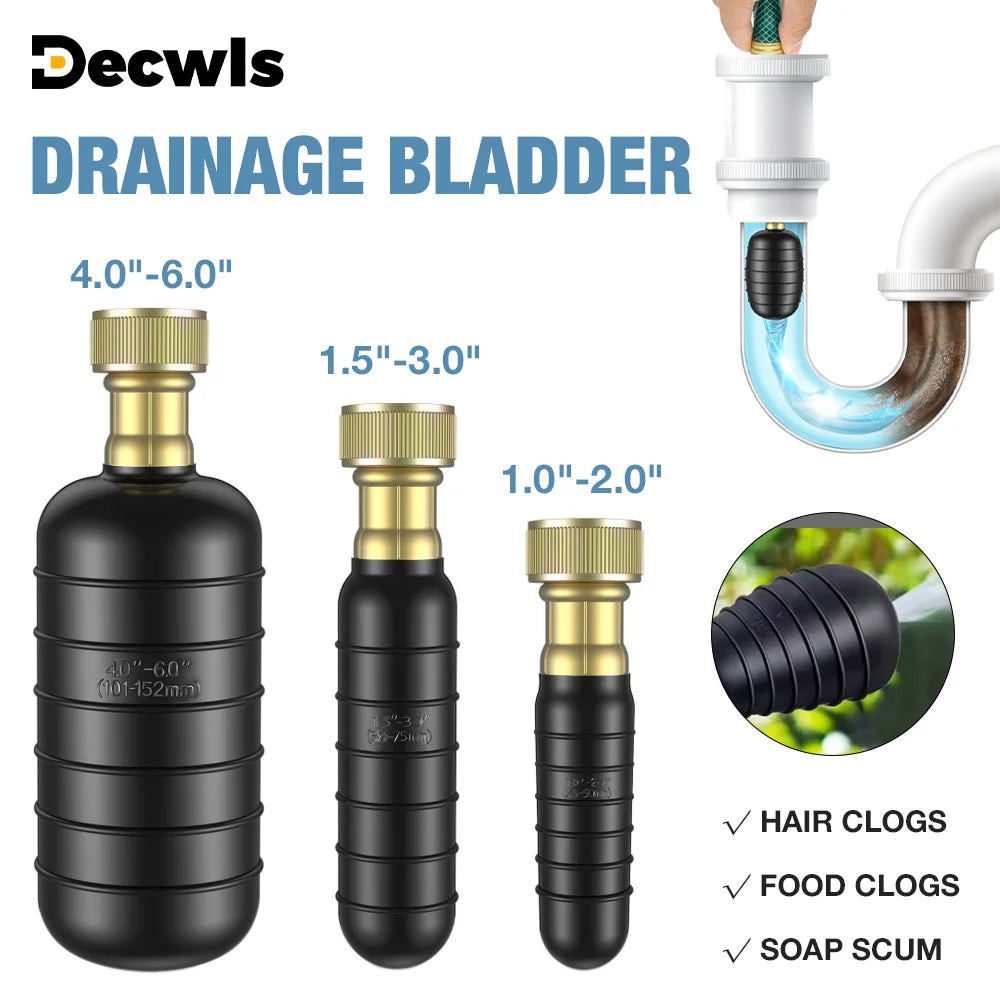 Ferramenta de Limpeza de Drenos, Ferramenta para Desentupir Canos, para Canos de 1"-6", Bolsas de Borracha para Drenos, Usada para Desentupir Banheiros, Pias e Tubulações de Esgoto
