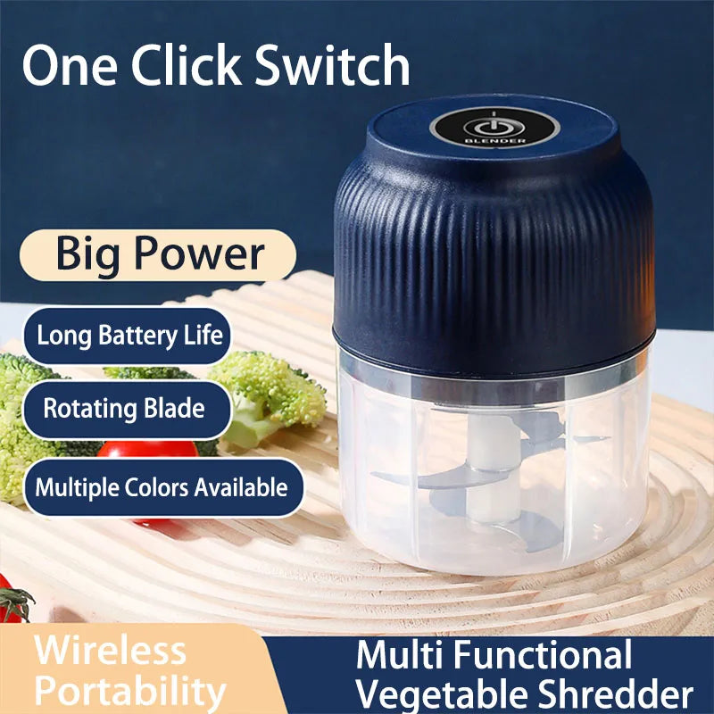 Mini processador de alimentos elétrico sem fio de 250ml, recarregável via USB, triturador de alho para utensílios de cozinha