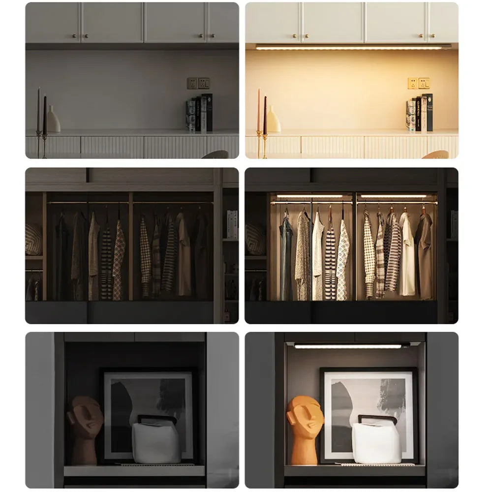 Luz noturna com sensor de movimento, luminária sem fio recarregável via USB, luzes LED para armários, cozinhas, quartos e guarda-roupas