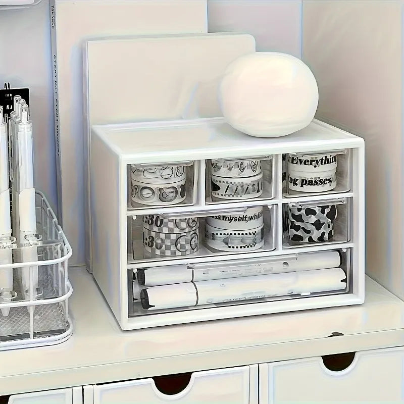 Organizador de Mesa com Seis Gavetas - Recipiente Espaçoso e Multifuncional, Perfeito para Materiais de Escritório, Papelaria e Itens Essenciais para Dormitório