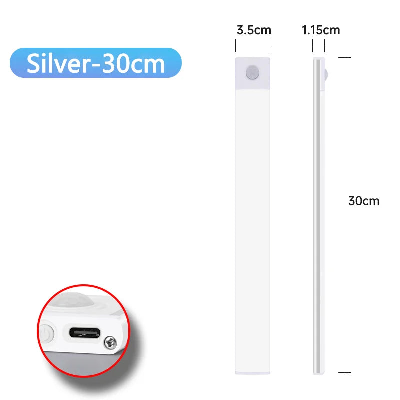 Luz noturna com sensor de movimento, luminária sem fio recarregável via USB, luzes LED para armários, cozinhas, quartos e guarda-roupas