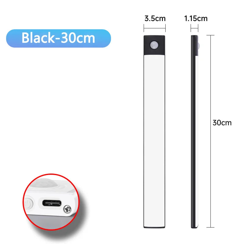 Luz noturna com sensor de movimento, luminária sem fio recarregável via USB, luzes LED para armários, cozinhas, quartos e guarda-roupas