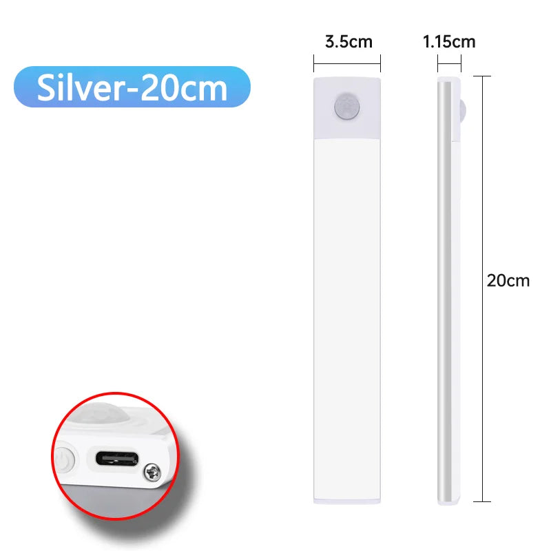 Luz noturna com sensor de movimento, luminária sem fio recarregável via USB, luzes LED para armários, cozinhas, quartos e guarda-roupas