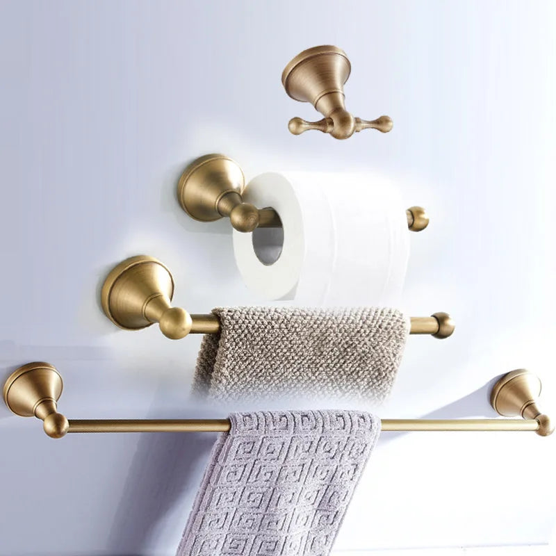 Conjunto de Acessórios para Banheiro de Latão Maciço de Luxo: Toalheiro, Suporte para Papel, Argola para Toalha, Gancho para Roupão - Conjunto de Banheiro Moderno Completo