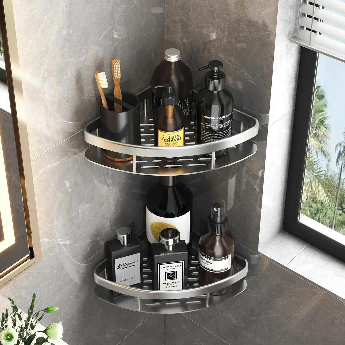 No-Drill Aluminum Shower & Kitchen Shelf