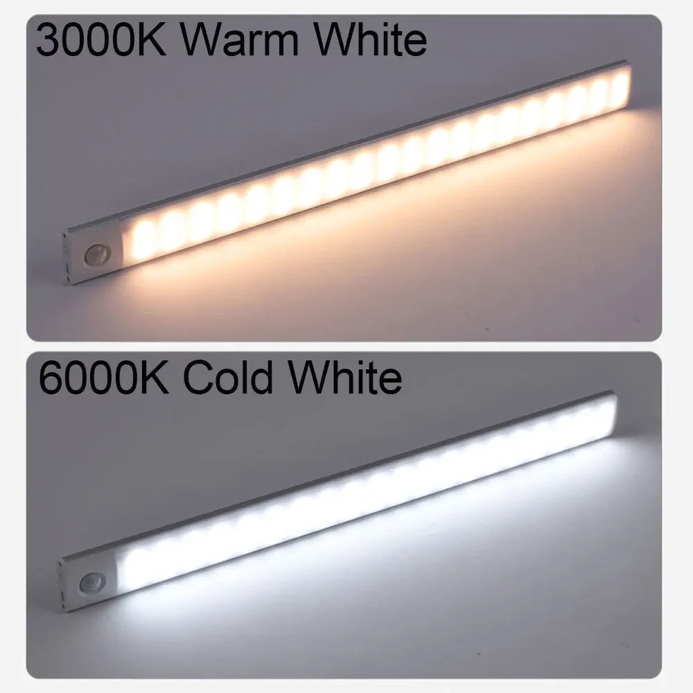 Luz noturna com sensor de movimento, luminária sem fio recarregável via USB, luzes LED para armários, cozinhas, quartos e guarda-roupas