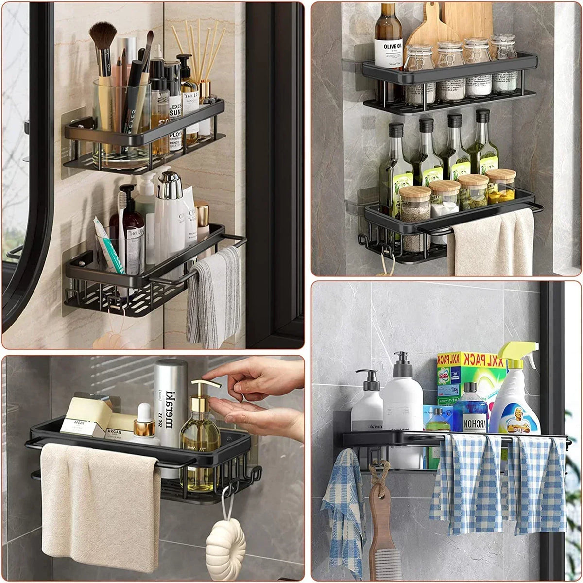 No-Drill Aluminum Shower & Kitchen Shelf
