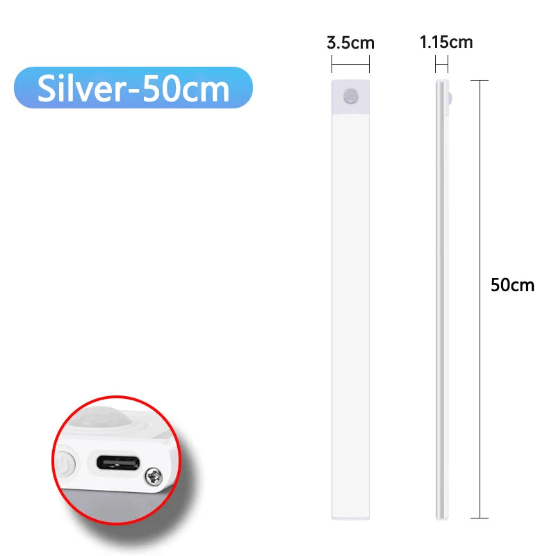 Luz noturna com sensor de movimento, luminária sem fio recarregável via USB, luzes LED para armários, cozinhas, quartos e guarda-roupas