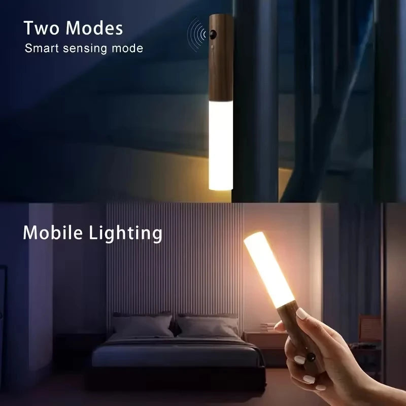 Luminária Noturna LED com Sensor de Movimento Inteligente Recarregável Magnética de Parede Portátil para Corredor, Quarto, Escadas, Banheiro, Armários e Decoração