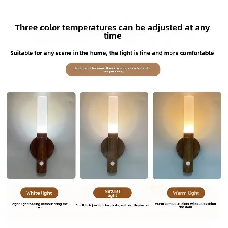 Luz Noturna LED com Sensor de Movimento Inteligente Recarregável Luminária de Parede Magnética Portátil para Corredor Quarto Escadas Banheiro Armários Decoração
