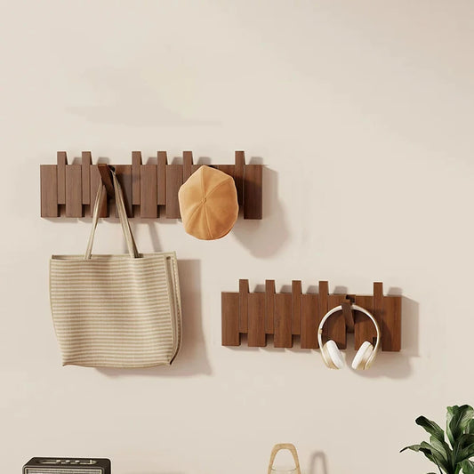 Wall Mounted Wooden Hook with 4/6 Hooks Foldable Coat Racks Art Entry Porch Wall Hanging Door Hook Key Clothes Hanger Home Decor