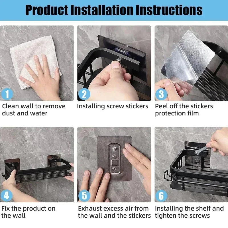 No-Drill Aluminum Shower & Kitchen Shelf