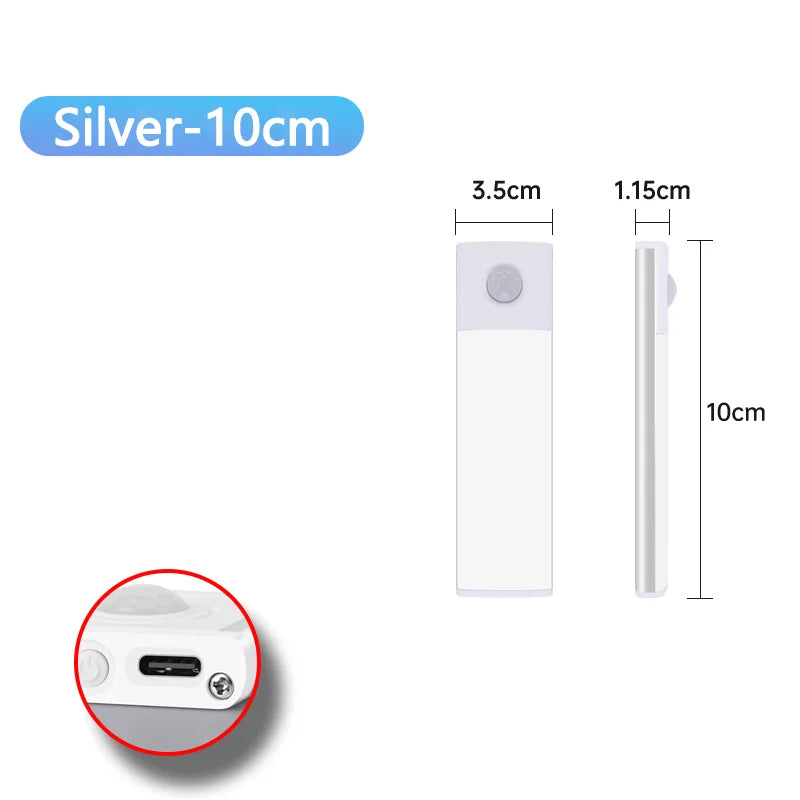 Luz noturna com sensor de movimento, luminária sem fio recarregável via USB, luzes LED para armários, cozinhas, quartos e guarda-roupas