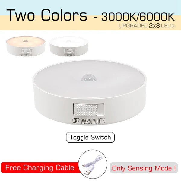 Luz com Sensor de Movimento USB Recarregável Luminária LED Noturna para Cozinha, Quarto, Escadas, Corredor, Armário, Closet e Guarda-Roupa