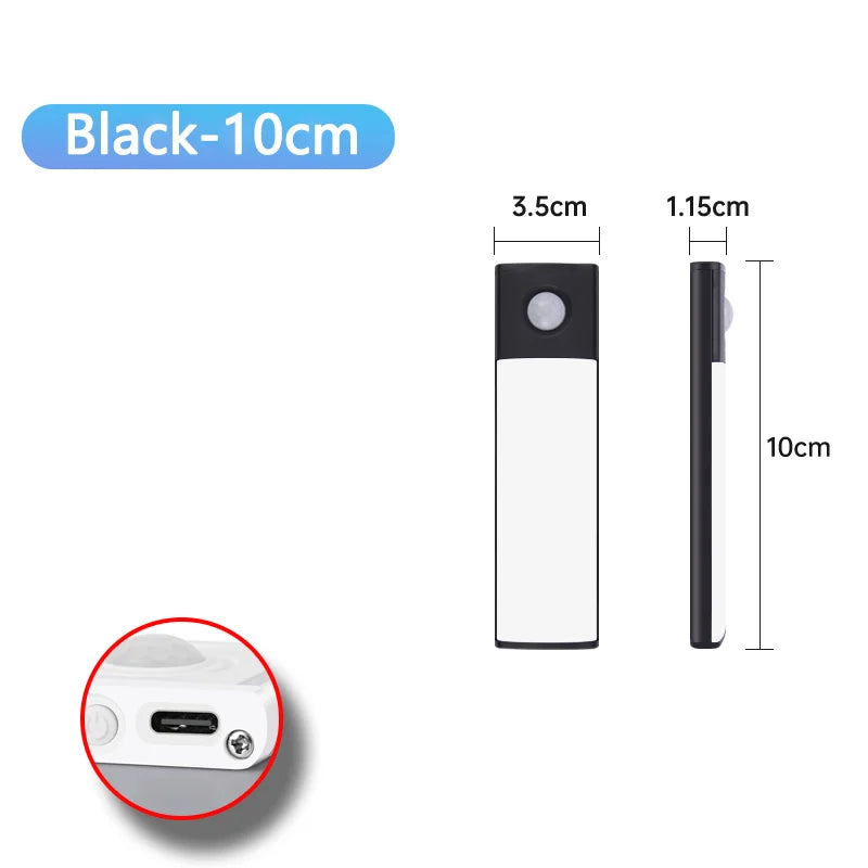 Luz noturna com sensor de movimento, luminária sem fio recarregável via USB, luzes LED para armários, cozinhas, quartos e guarda-roupas