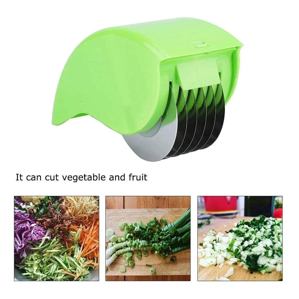 Cortador de vegetais manual tipo rolo para cebolinha com 6 lâminas de aço inoxidável, fatiador de ervas destacável, picador de salsinha e utensílios de cozinha