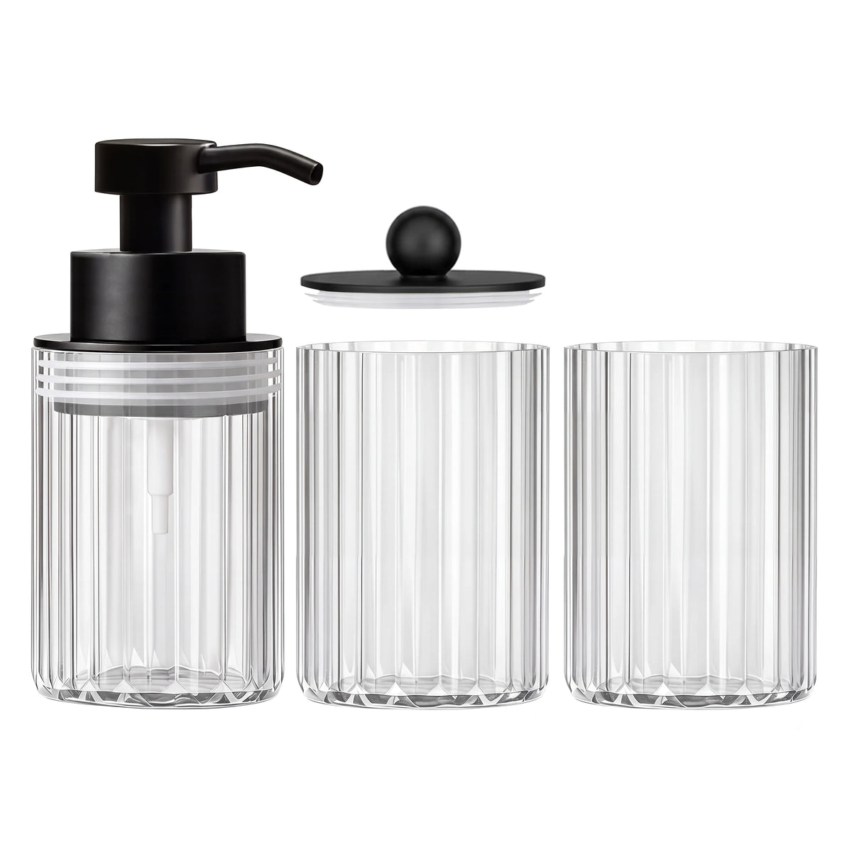 Conjunto de Acessórios para Banheiro de 3 peças, Dispenser de Sabonete Líquido para Bancada, Porta-Algodão e Copo, Kit Elegante para Presente de Casa Nova