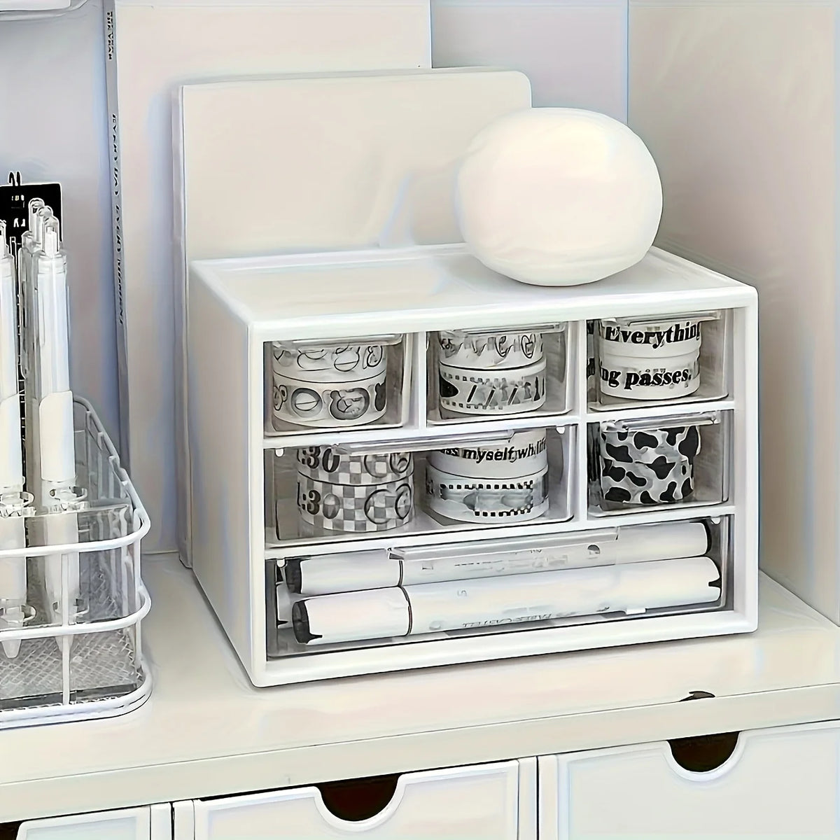 Organizador de Mesa com Seis Gavetas - Recipiente Espaçoso e Multifuncional, Perfeito para Materiais de Escritório, Papelaria e Itens Essenciais para Dormitório