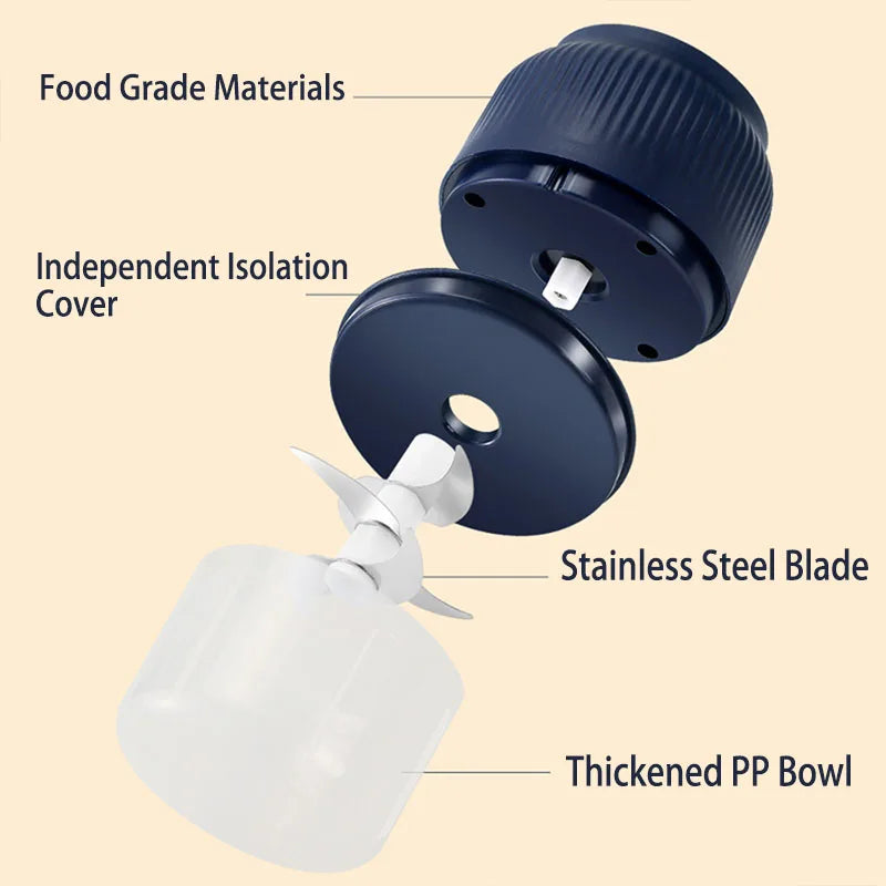 Mini processador de alimentos elétrico sem fio de 250ml, recarregável via USB, triturador de alho para utensílios de cozinha