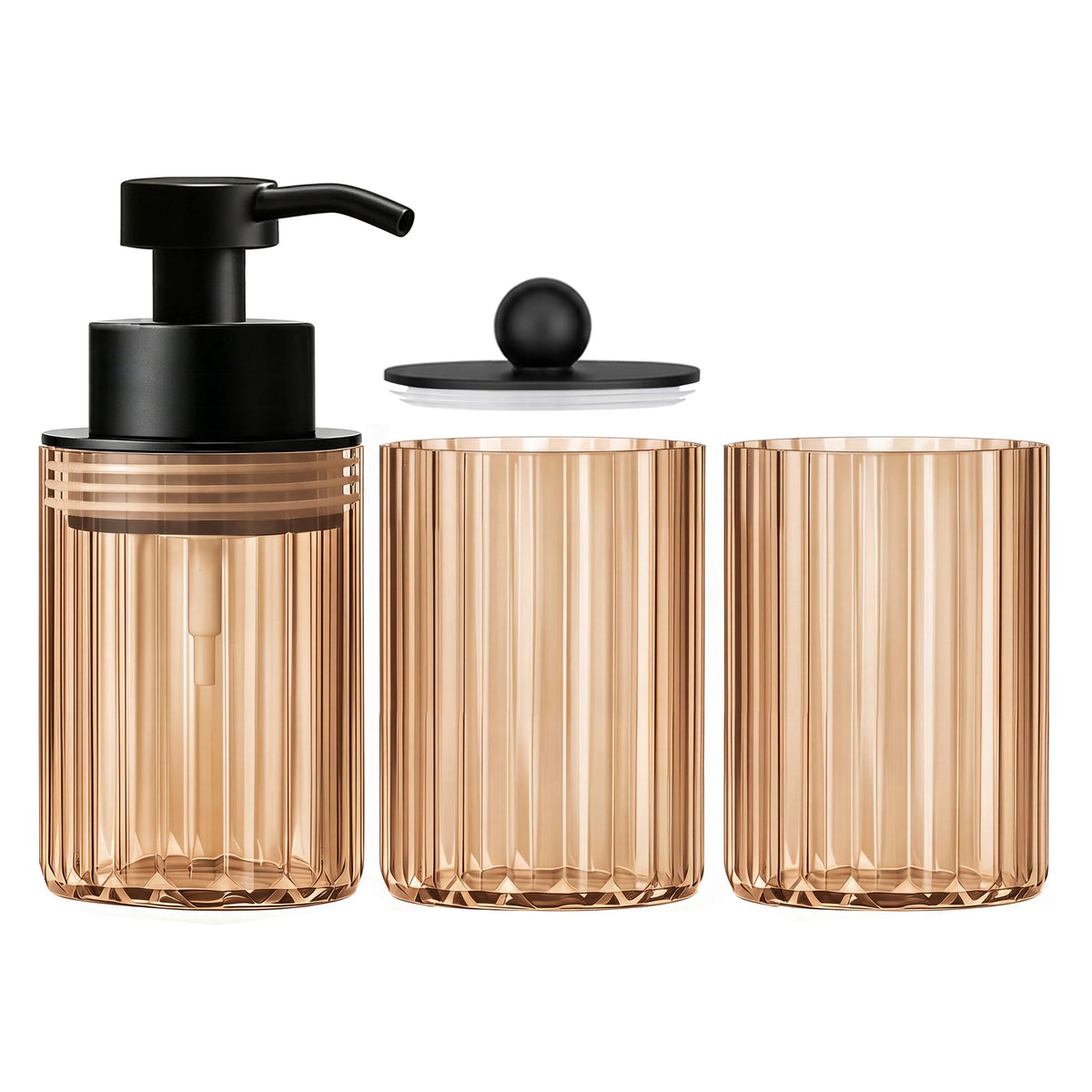 Conjunto de Acessórios para Banheiro de 3 peças, Dispenser de Sabonete Líquido para Bancada, Porta-Algodão e Copo, Kit Elegante para Presente de Casa Nova