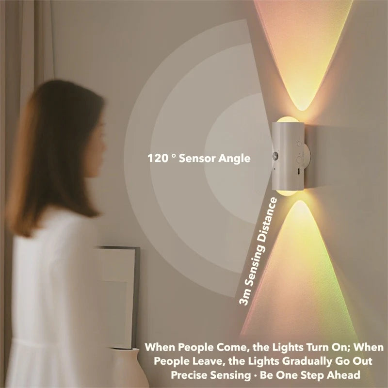 Luminária de Parede LED com Sensor Inteligente, Iluminação Ambiente RGB, Recarregável, Magnética, Luz de Pôr do Sol para Quarto, Corredor, Escadas e Luz Noturna