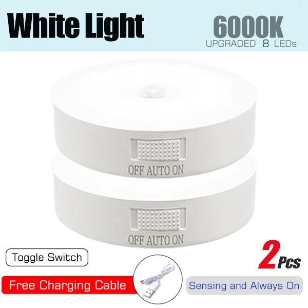Luz com Sensor de Movimento USB Recarregável Luminária LED Noturna para Cozinha, Quarto, Escadas, Corredor, Armário, Closet e Guarda-Roupa