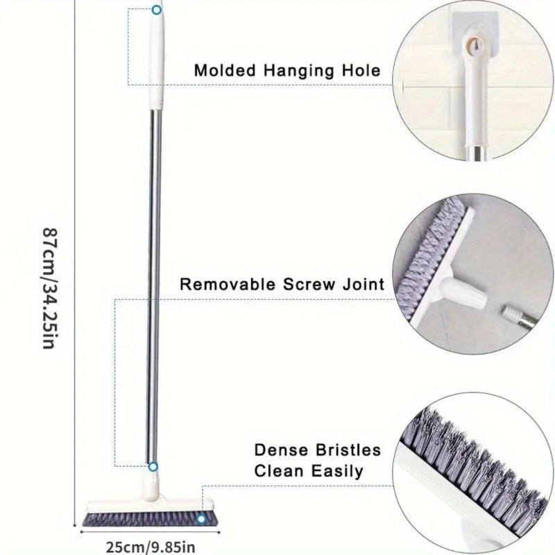 1 Escova de limpeza para piso de banheiro de hotel, escova com cerdas rígidas, escova de cabo longo para limpeza de banheira e azulejo, que alcança todos os cantos