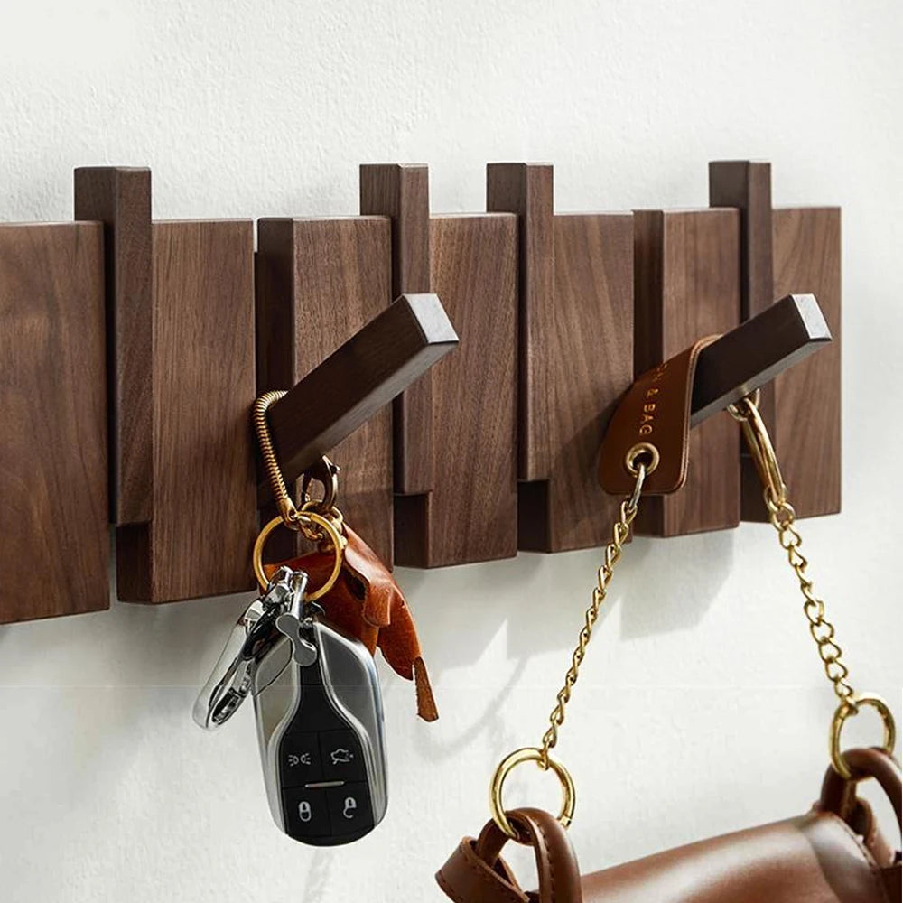 Wall Mounted Wooden Hook with 4/6 Hooks Foldable Coat Racks Art Entry Porch Wall Hanging Door Hook Key Clothes Hanger Home Decor