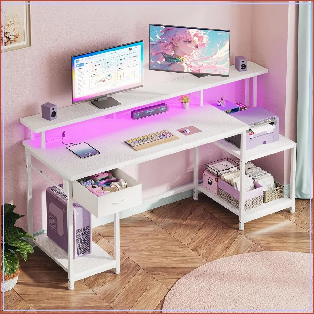 Escrivaninha com suporte para monitor de 55", espaço de 18" para impressora, estação de trabalho resistente