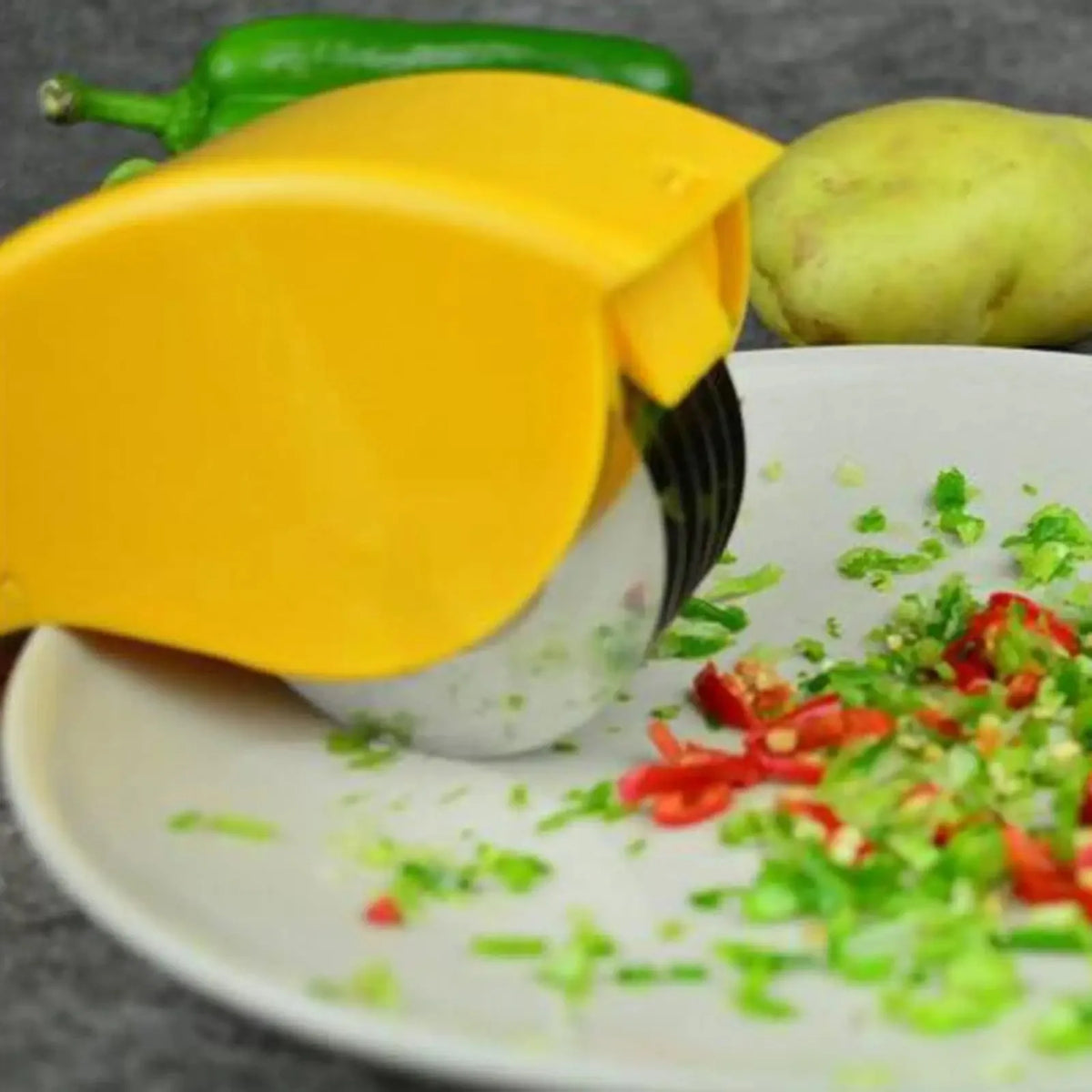 Cortador de vegetais manual tipo rolo para cebolinha com 6 lâminas de aço inoxidável, fatiador de ervas destacável, picador de salsinha e utensílios de cozinha
