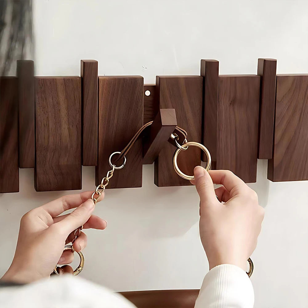 Wall Mounted Wooden Hook with 4/6 Hooks Foldable Coat Racks Art Entry Porch Wall Hanging Door Hook Key Clothes Hanger Home Decor