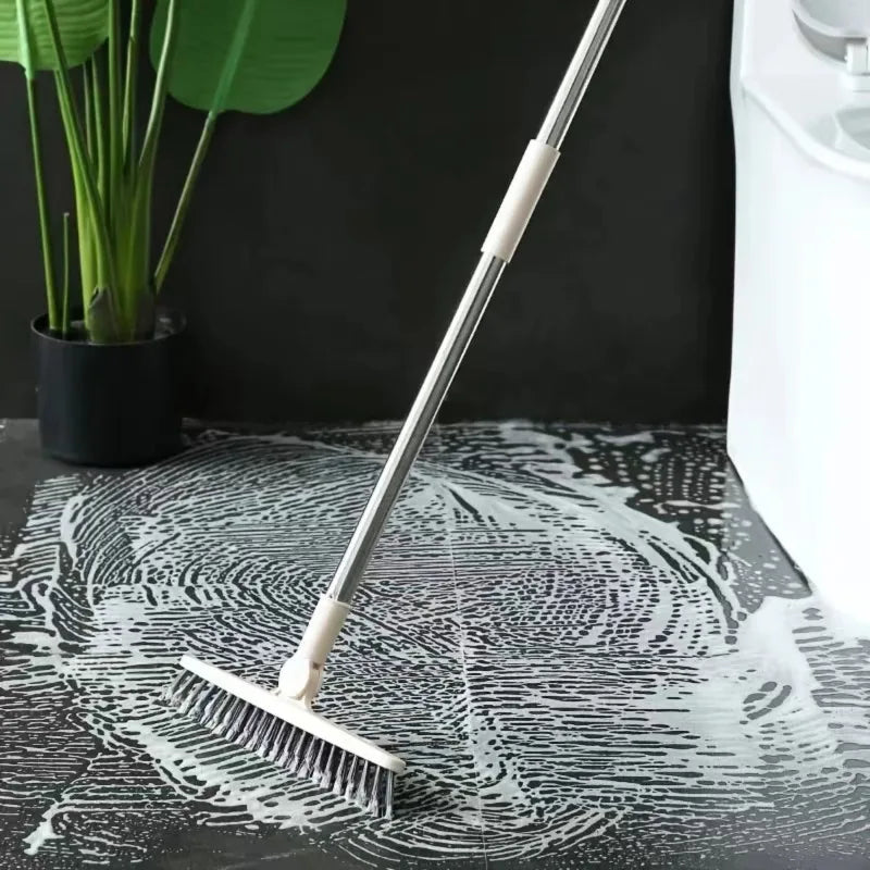1 Escova de limpeza para piso de banheiro de hotel, escova com cerdas rígidas, escova de cabo longo para limpeza de banheira e azulejo, que alcança todos os cantos