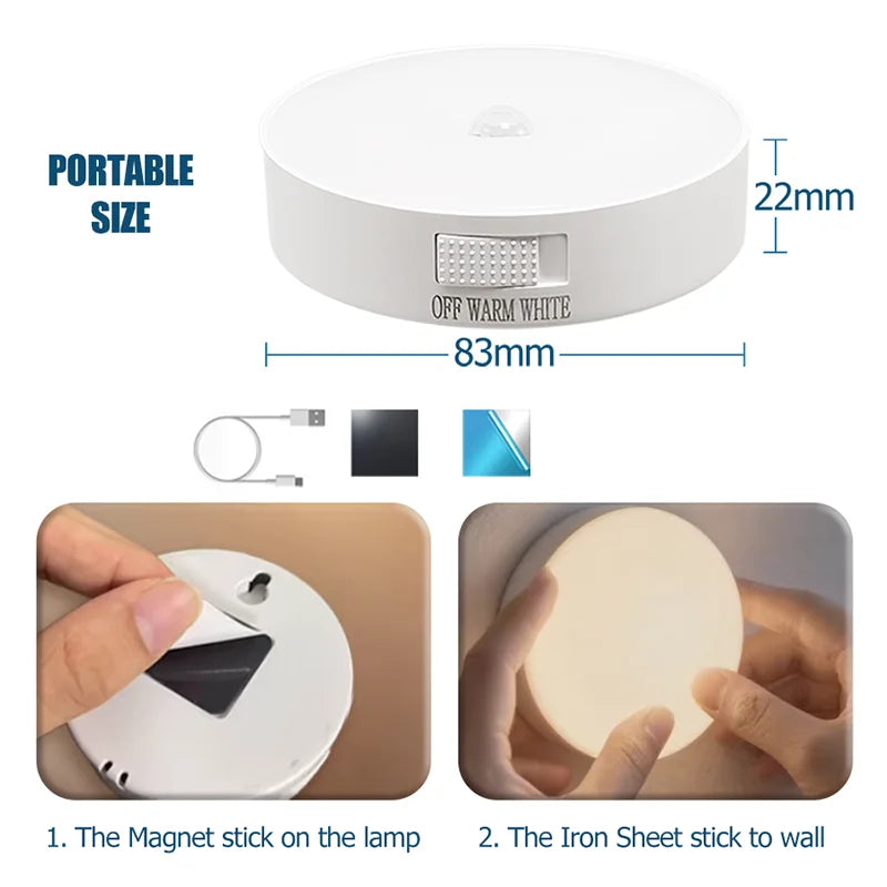 Luz com Sensor de Movimento USB Recarregável Luminária LED Noturna para Cozinha, Quarto, Escadas, Corredor, Armário, Closet e Guarda-Roupa