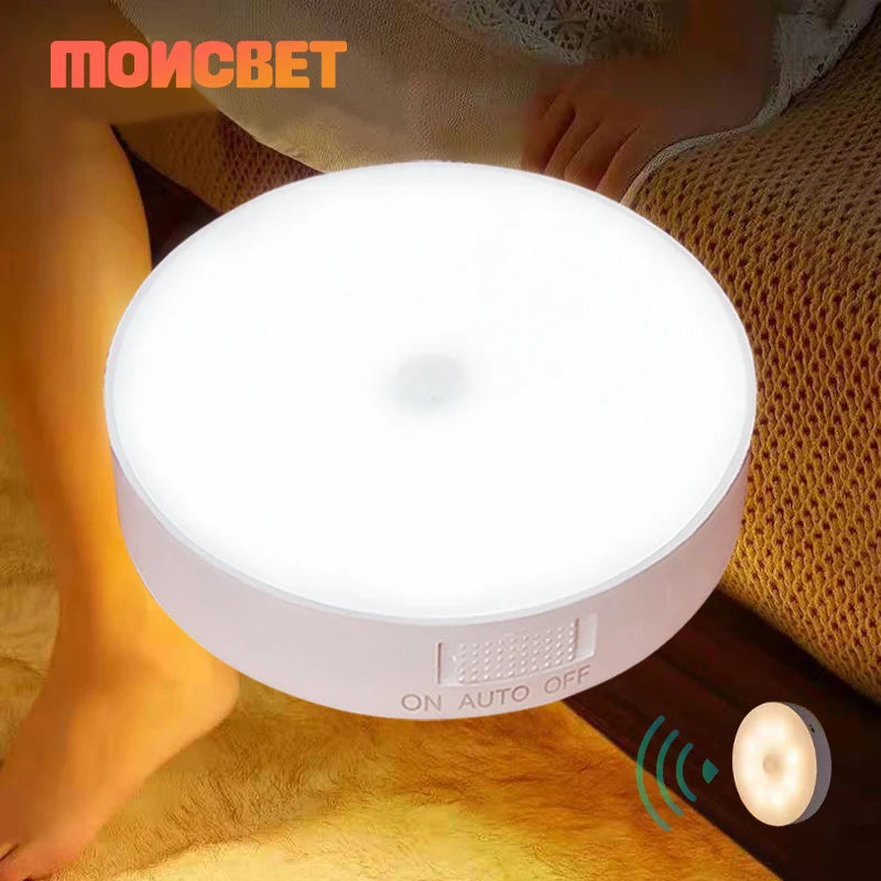Luz com Sensor de Movimento USB Recarregável Luminária LED Noturna para Cozinha, Quarto, Escadas, Corredor, Armário, Closet e Guarda-Roupa