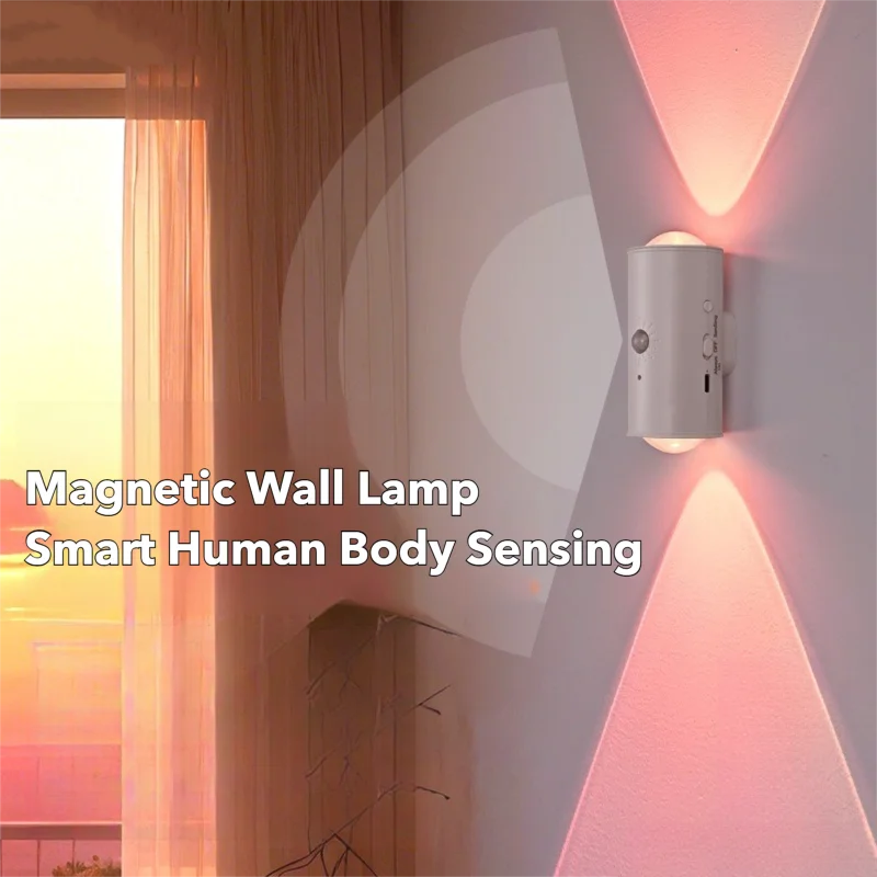 Luminária de Parede LED com Sensor Inteligente, Iluminação Ambiente RGB, Recarregável, Magnética, Luz de Pôr do Sol para Quarto, Corredor, Escadas e Luz Noturna