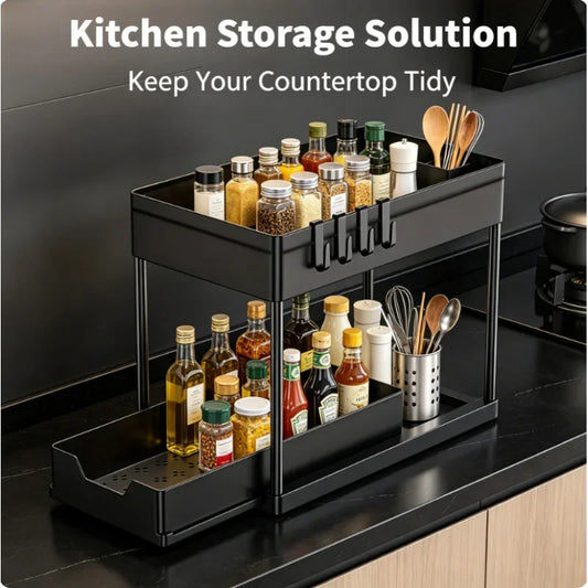 Under Sink Organizer 2 Layer Sliding Shelf Drawer Type Storage Rack Multipurpose Holder for Kitchen Bathroom Cabinet Home