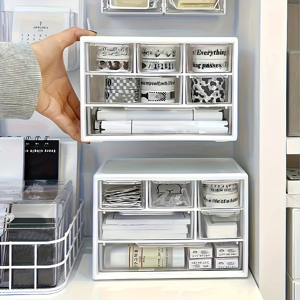 Organizador de Mesa com Seis Gavetas - Recipiente Espaçoso e Multifuncional, Perfeito para Materiais de Escritório, Papelaria e Itens Essenciais para Dormitório