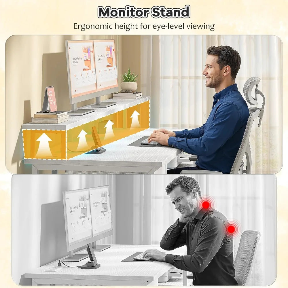 Escrivaninha com suporte para monitor de 55", espaço de 18" para impressora, estação de trabalho resistente